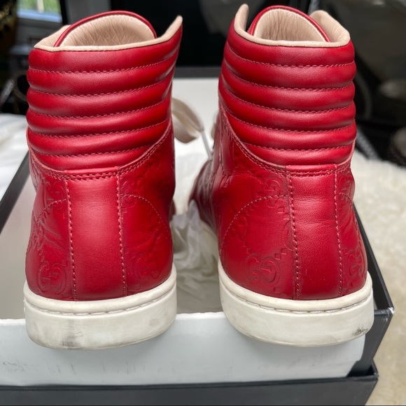 Gucci Red Hibiscus Signature High-top Sneaker Flats sz 8 - Picture 7 of 10